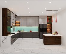 TỦ BẾP 141 - BẾP CHỮ L GỖ MDF PHỦ ACRYLIC