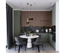 TỦ BẾP 147 - GỖ MDF PHỦ MELAMINE MÀU XANH KẾT HỢP VÂN GỖ