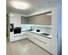 TỦ BẾP 36 - TỦ BẾP KỊCH TRẦN ACRYLIC TRẮNG PHỐI XÁM