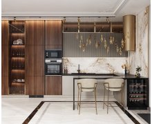 TỦ BẾP 133 CÁNH PHỐI NHỰA LAM SÓNG GIẢ GỖ