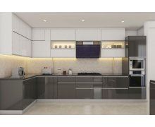 TỦ BẾP 70 - TỦ BẾP ACRYLIC MÀU TRẮNG PHỐI XÁM