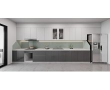 TỦ BẾP 15 - TỦ BẾP CHỮ I TRẮNG PHỐI XÁM