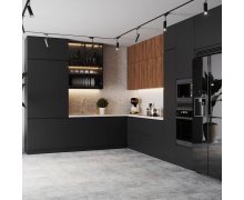 TỦ BẾP 13 - TỦ BẾP TONE XÁM PHỐI GỖ CHỐNG ẨM