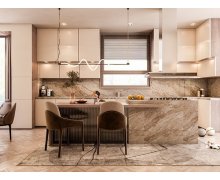 TỦ BẾP 120 LAMINATE TONE NÂU PHỐI ĐÁ SANG TRỌNG