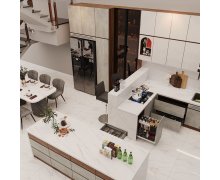 TỦ BẾP 113 - TỦ BẾP MELAMINE MÀU TRẮNG PHỐI MÀU BÊ TÔNG