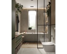 NỘI THẤT PHÒNG TẮM 04 - GỖ MDF PHỦ MELAMINE MÀU XANH KẾT HỢP VÂN GỖ