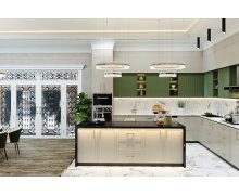 TỦ BẾP 131 LAMINATE CÁNH PANEL TONE XANH TRẮNG