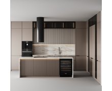 TỦ BẾP 115 - TỦ BẾP PANEL SƠN MÀU NÂU PHỐI CÁNH KÍNH