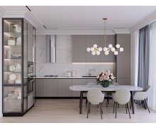 TỦ BẾP 149 GỖ MDF CHỐNG ẨM PHỦ MELAMINE KẾT HỢP CÁNH NHÔM KÍNH