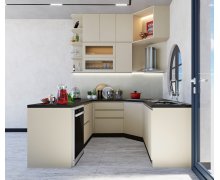 TỦ BẾP 142 - BẾP CHỮ L GỖ MDF PHỦ MELAMINE