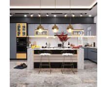 TỦ BẾP 114 - TỦ BẾP ACRYLIC MÀU XÁM