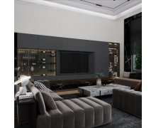 NỘI THẤT PHÒNG KHÁCH 15 - GỖ MDF CHỐNG ẨM TONE MÀU XÁM