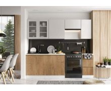 TỦ BẾP 74 - TỦ BẾP MELAMINE MÀU TRẮNG PHỐI VÂN GỖ