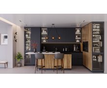 TỦ BẾP 152 - GỖ MDF CHỐNG ẨM PHỦ MELAMINE MÀU XÁM KẾT HỢP VÂN GỖ