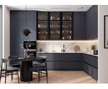 TỦ BẾP 83 - TỦ BẾP MELAMINE XÁM PHỐI CÁNH KÍNH