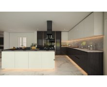 TỦ BẾP 93 - TỦ BẾP ACRYLIC TRẮNG PHỐI VÂN GỖ