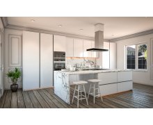 TỦ BẾP 94 - TỦ BẾP MÀU TRẮNG PHỐI ĐÁ TRẮNG VÂN MÂY