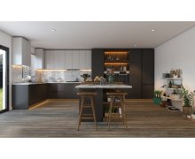 TỦ BẾP 95 - TỦ BẾP GỖ MDF TRẮNG PHỐI XÁM