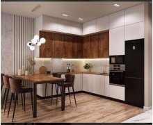 TỦ BẾP 101 - TỦ BẾP MELAMINE TRẮNG PHỐI VÂN GỖ