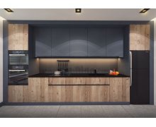 TỦ BẾP 65 - TỦ BẾP GỖ MDF VÂN GỖ PHỐI MÀU XÁM ĐẬM