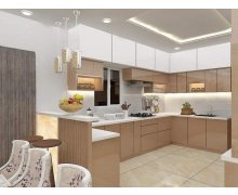 TỦ BẾP 43 - TỦ BẾP KỊCH TRẦN ACRYLIC TRẮNG PHỐI NÂU