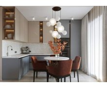 TỦ BẾP 76 - TỦ BẾP MELAMINE MÀU NÂU PHỐI XÁM NHẠT