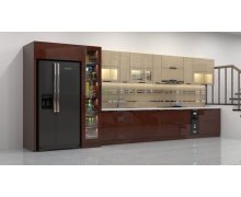 TỦ BẾP 87 - TỦ BẾP ACRYLIC VÂN GỖ PHỐI ĐỎ