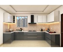 TỦ BẾP 73 - TỦ BẾP ACRYLIC MÀU TRẮNG PHỐI XÁM