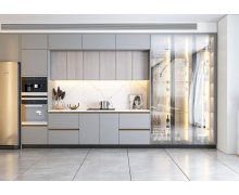 TỦ BẾP 17 - TỦ BẾP MELAMINE KẾT HỢP TỦ KÍNH