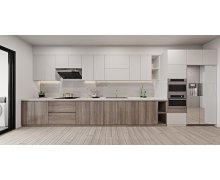 TỦ BẾP 72 - TỦ BẾP MELAMINE MÀU TRẮNG PHỐI VÂN GỖ