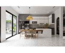 TỦ BẾP 88 - TỦ BẾP MELAMINE XÁM NHẠT PHỐI TRẮNG