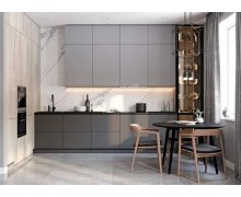 TỦ BẾP 78 - TỦ BẾP MELAMINE MÀU XÁM PHỐI CÁNH KÍNH