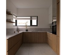 TỦ BẾP 109 - TỦ BẾP MELAMINE TRẮNG PHỐI VÂN GỖ