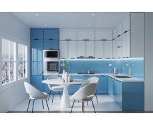 TỦ BẾP 33 - TỦ BẾP NHÔM KÍNH TRẮNG XANH