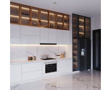 TỦ BẾP 14 - TỦ BẾP MELAMINE CÁNH KÍNH GỖ MDF CHỐNG ẨM