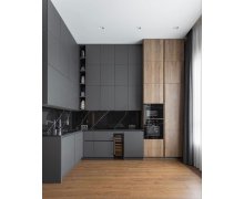 TỦ BẾP 68 - TỦ BẾP KỊCH TRẦN MÀU XÁM ĐẬM PHỐI VÂN GỖ