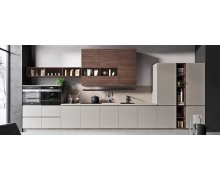 TỦ BẾP 48 - TỦ BẾP GỖ MDF MÀU XÁM PHỐI VÂN GỖ