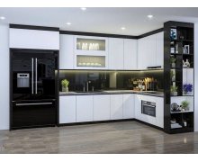 TỦ BẾP 23 - MELAMINE TRẮNG VIỀN XÁM ĐEN