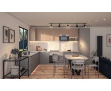 TỦ BẾP 92 - TỦ BẾP GỖ MDF PHỦ MELAMINE VÂN GỖ PHỐI XÁM