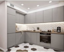 Tủ bếp chữ L, cánh Acrylic bóng gương