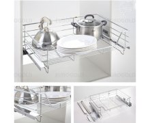 Kệ xoong nồi inox nan âm tủ - gắn cánh, ray giảm chấn Eurogold EG6160