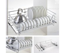 Kệ bát đĩa inox nan âm tủ - gắn cánh, ray giảm chấn Eurogold EG6260