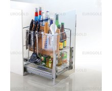 Kệ dao thớt inox nan vuông mạ crom, ray giảm chấn Eurogold ERO2020B