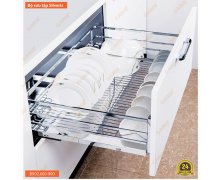 Giá bát đĩa xoong nồi inox nan vuông - Cánh kéo, ray trượt giảm chấn BX02