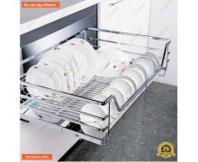 Giá bát đĩa xoong nồi inox nan vuông - Cánh mở, ray trượt giảm chấn BX04