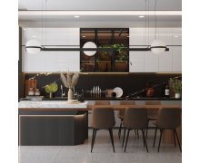 TỦ BẾP 03 - TỦ BẾP GỖ MELAMINE KẾT HỢP CÁNH KÍNH