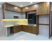 TỦ BẾP 103 - TỦ BẾP MDF MELAMINE VÂN GỖ PHỐI TRẮNG