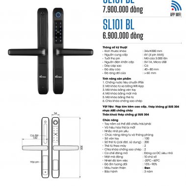 Khóa vân tay chống nước cửa nhôm xingfa, cửa sắt DEMAX EL101 BL