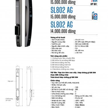 KHÓA THÔNG MINH CỬA NHÔM XINGFA TỰ ĐỘNG CHỐNG NƯỚC DEMAX SL802 AG APP/ REMOTE 