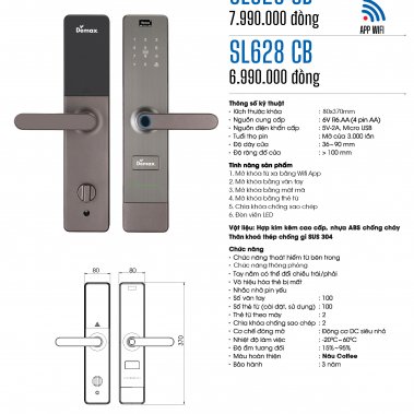 KHÓA VÂN TAY THÔNG MINH DEMAX SL628 CB